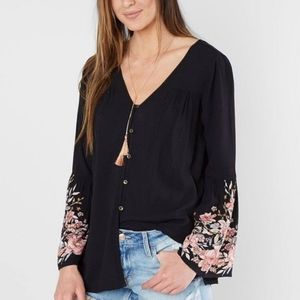 Billabong floral bell flare flowy loose dressy long sleeve blouse top